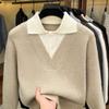 Men S Fake Two Piece V Neck Knit Sweater Loose Fit For Autumn Winter
