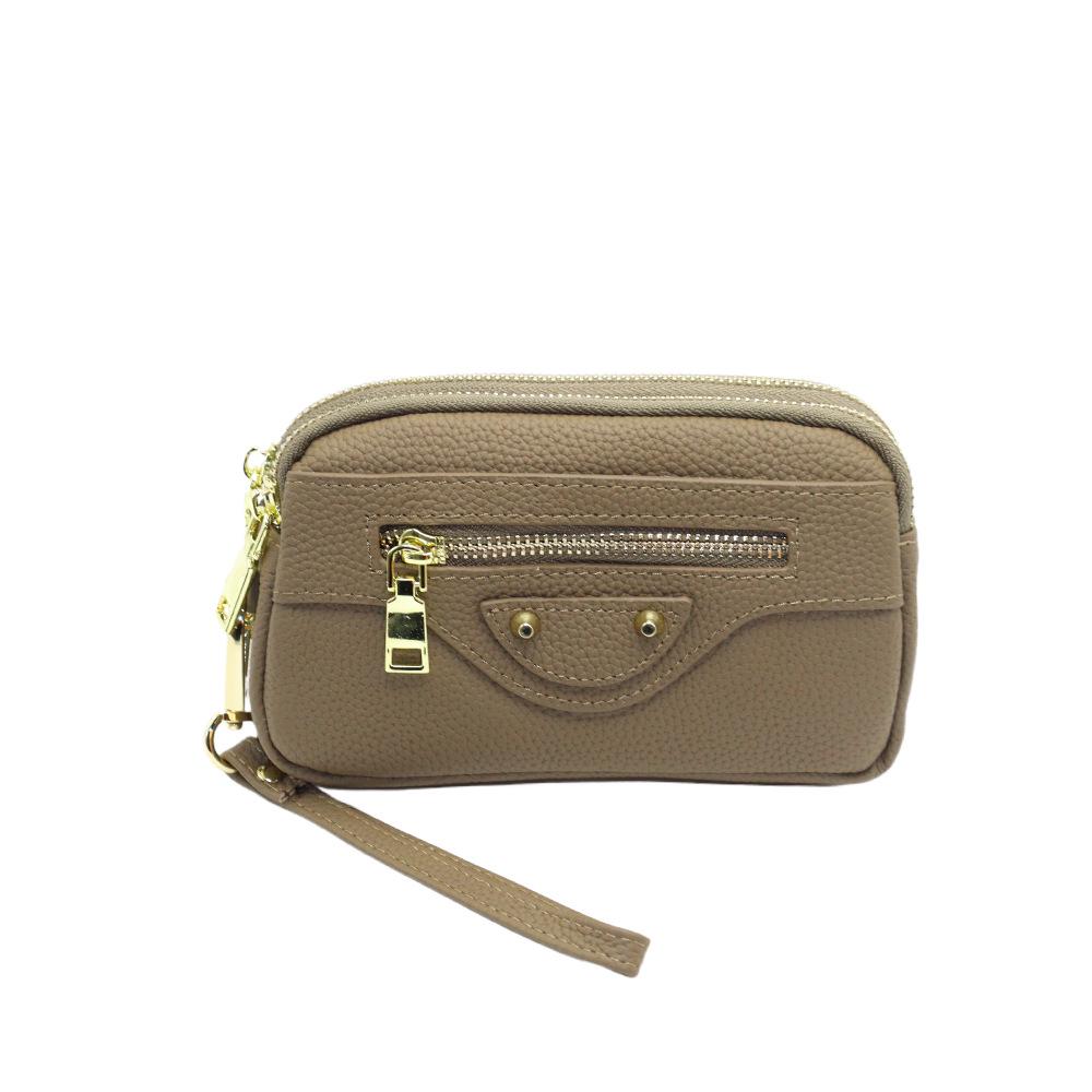 Women's Genuine Leather Long Wallet with Double Zipper and Phone Holder