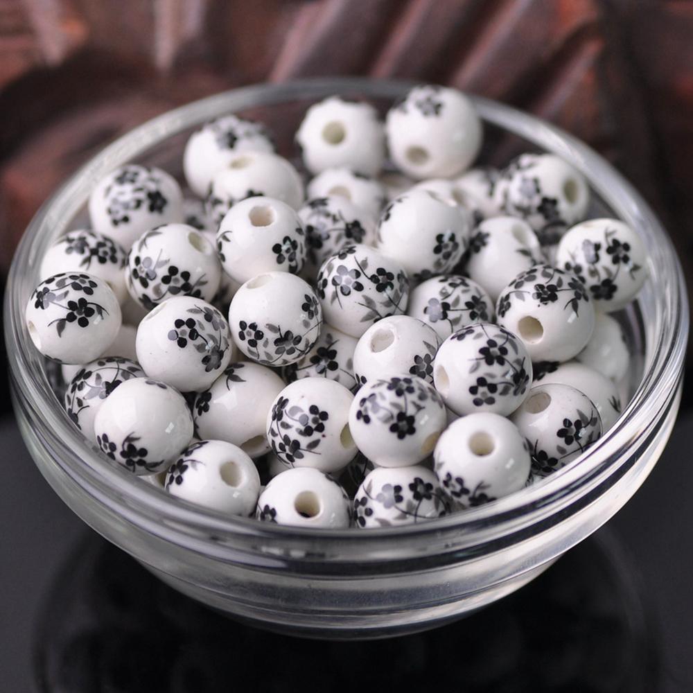 

20 шт. Круглые бусины-разделители из керамического фарфора с цветочными узорами, 10 мм, 12 мм, лот для DIY поделок, браслетов, аксессуары для изготовления ювелирных изделий 10mm-20pcs