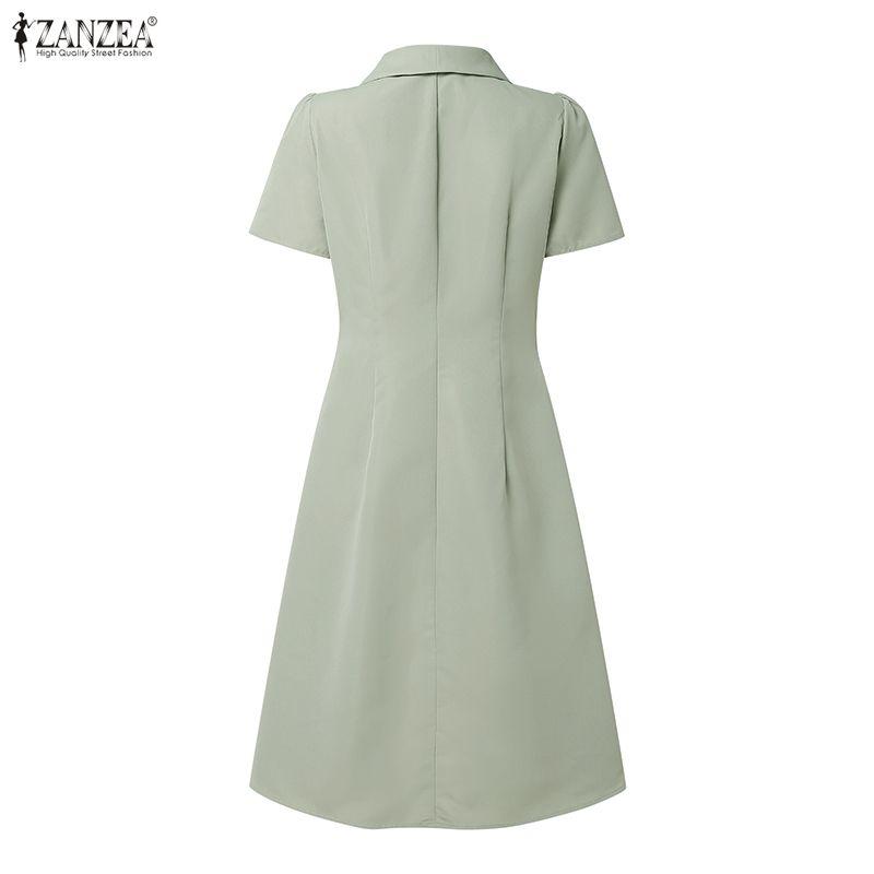 ZANZEA Women Elegant Lapel Collar Casual Short Sleeve Dress