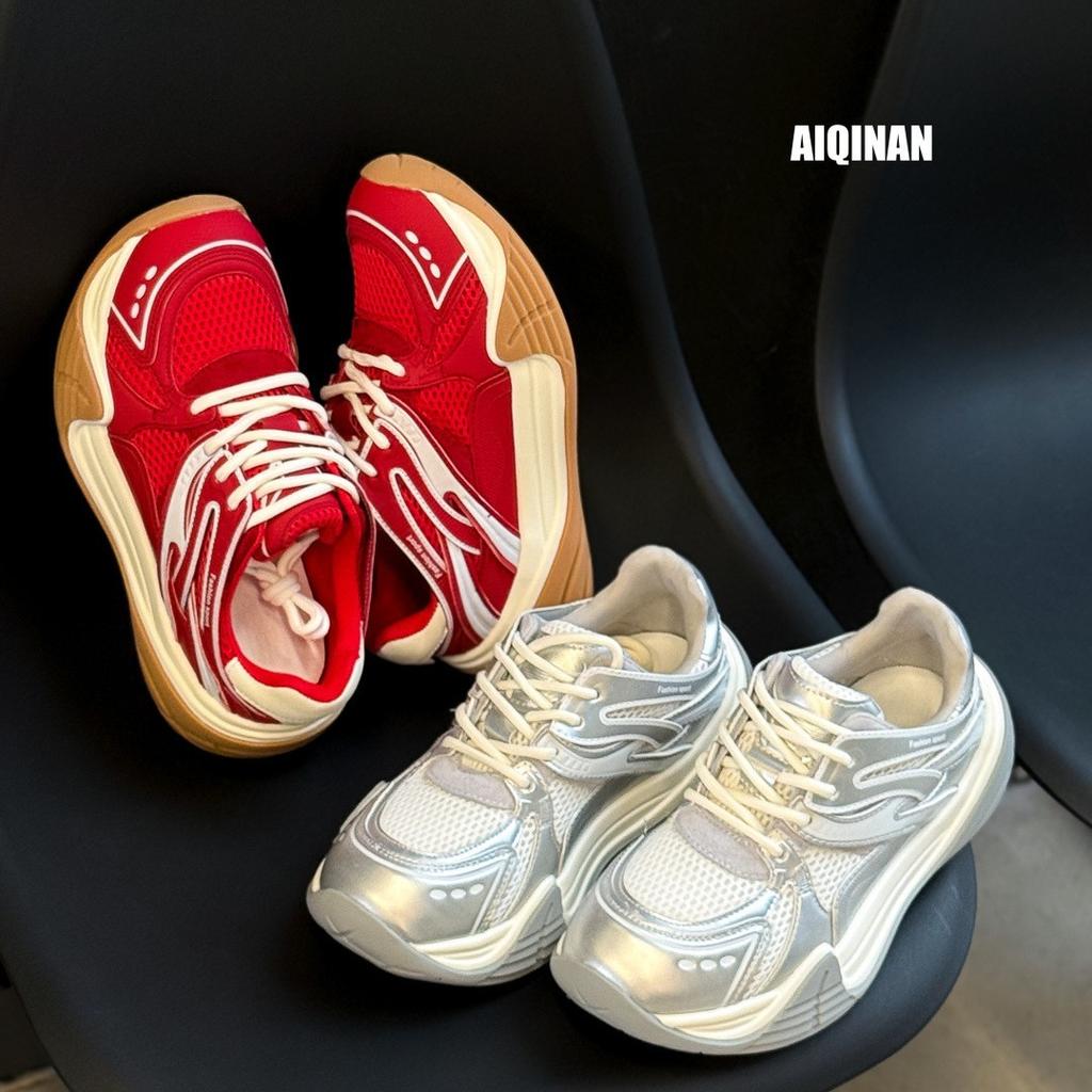 2025 summer new thick-soled German training shoes women's red fashion casual trendy shoes small sports Forrest Gump dad shoes