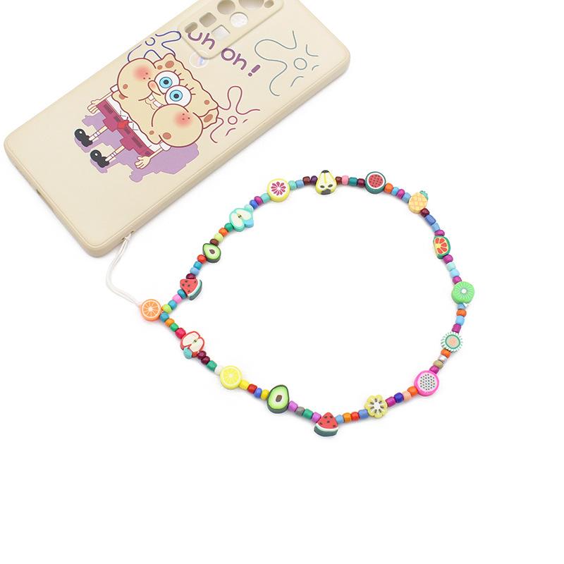 Mobile Phone Chain Beaded Colorful Cartoon Fruit Smiling Face Soft Pottery Letter Beaded To Prevent Mobile Phone from Hanging Chain.