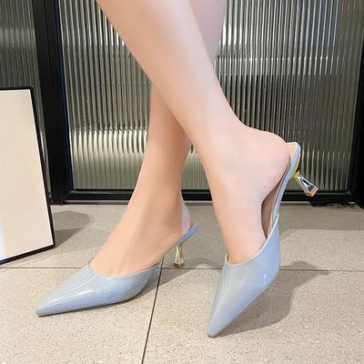 Baotou Semi-slippers Women's New Summer Wear Patent Leather Pointed Toe Shallow Mouth Small Stiletto High Heels