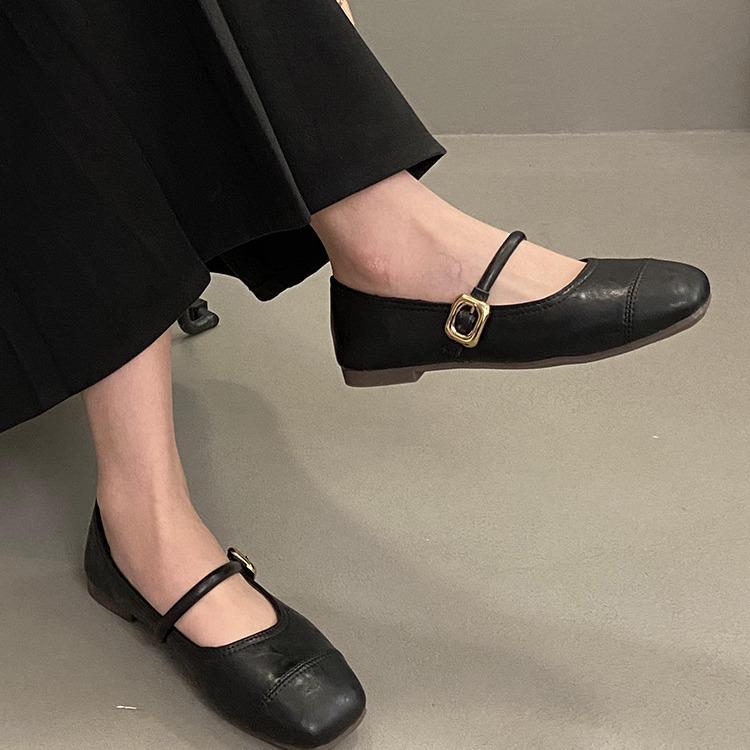 Mary Jane shoes shallow buckle single shoes women's spring square head flat bottom soft sole comfortable Doudou shoes with high wedge heel