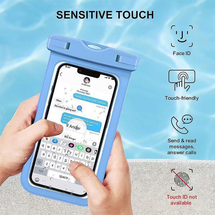Wasserdichte Hülle - IPX8-Schutz - Blaue Kante - Kompatibel mit iPhone 16 bis 6 - Touchscreen-Bedienung