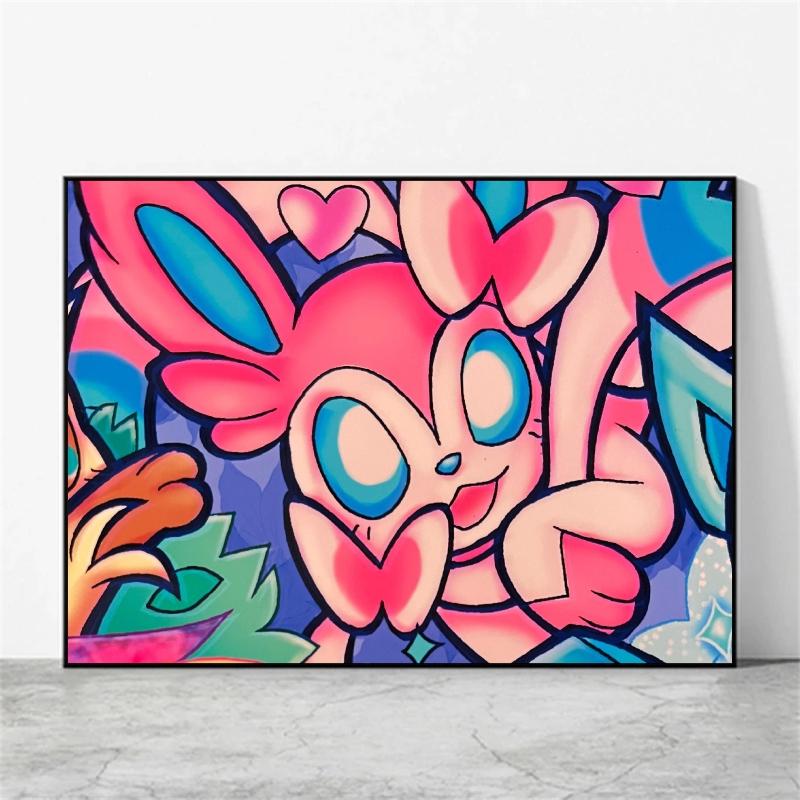 Print on Canvas Pokemon Eeveelution Family Hd Printing Oil Painting with Exquisite Details Home Children's Bedroom Decoration
