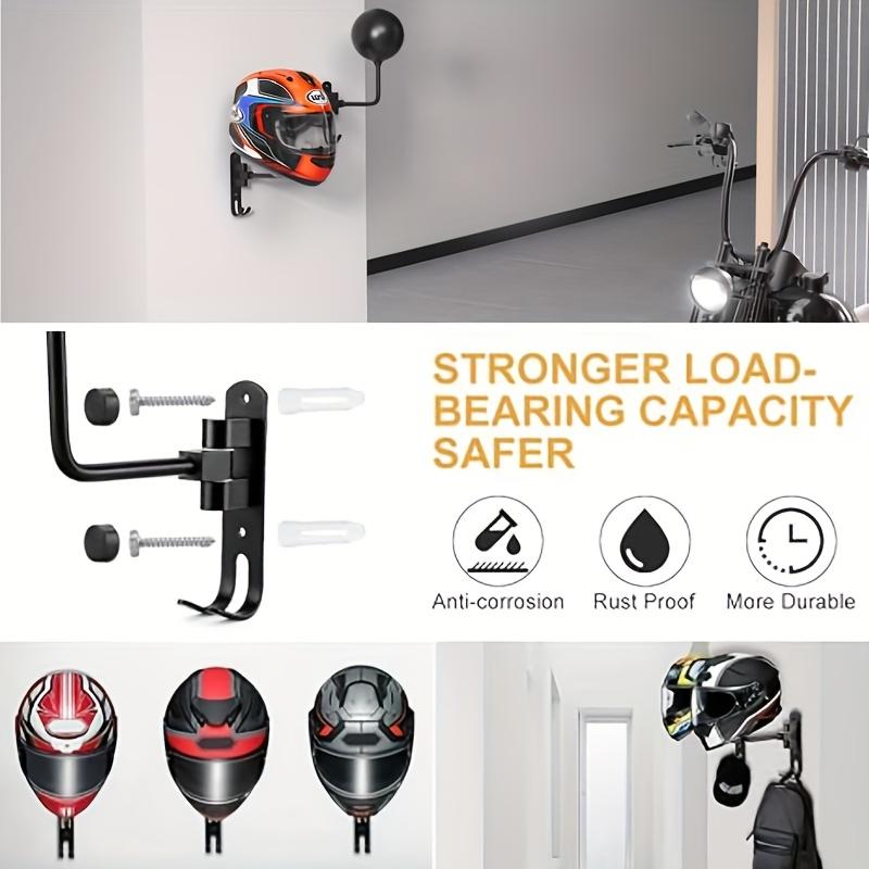Motorcycle Accessories Wall Mounted Metal Motorcycle Helmet Rack with Hook 180° Rotating Metal Shelf for Hats and Sportswear