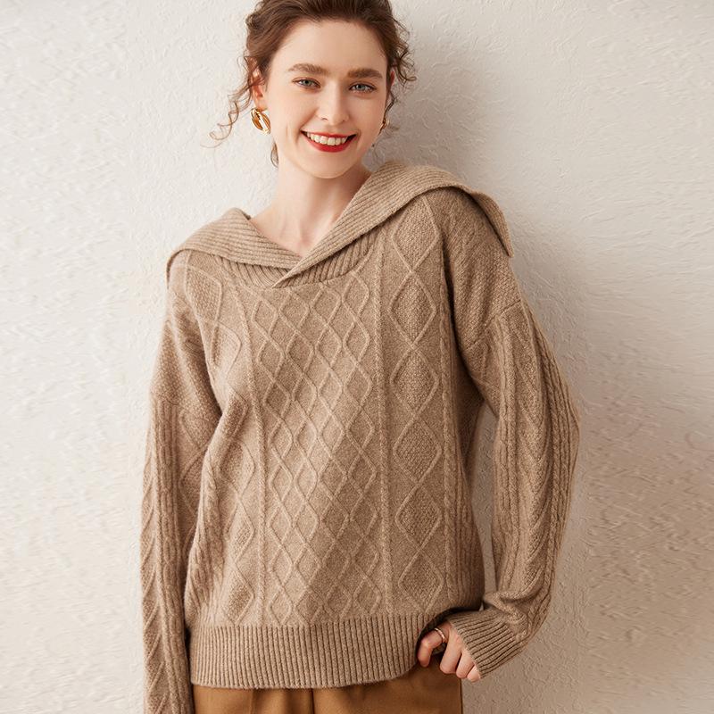 2024 Women's Heavyweight Cashmere Cable Knit Sweater - Thick, Loose Pullover Ideal for Autumn/Winter