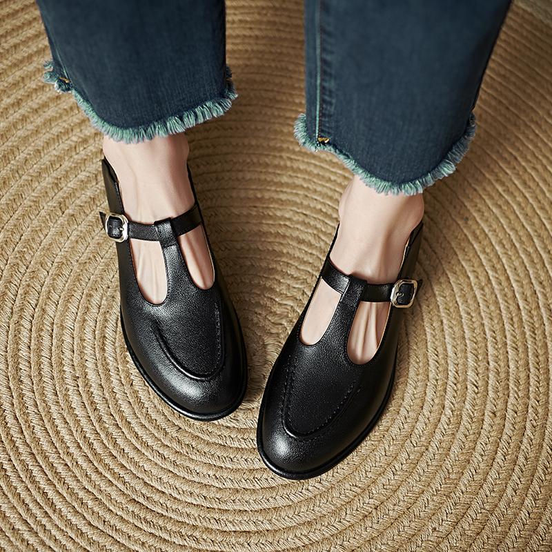 Fashion 2025 NEW Spring Women Loafers Genuine Leather Shoes for Women Round Toe Low Heel Women Pumps Retro Soft Ladies Shoes