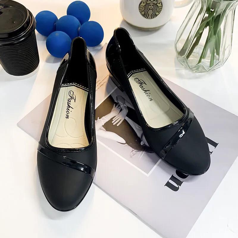 WTEMPO Women PVC Waterproof Non-slip Soft Thick Heel Work Shoes Large Size Solid Color Casual Shallow Mouth Shoes