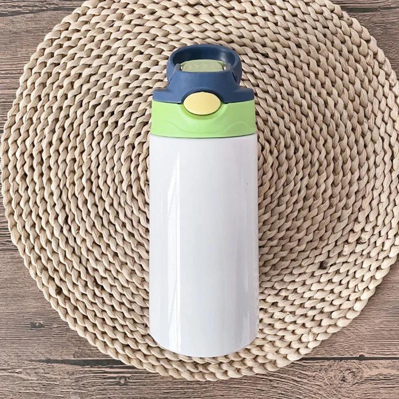 12oz Sublimation Straight Sippy Cup Flip Top Kids Bottle Stainless Steel Double Wall Water Tumbler With Straw Sippy Bottle
