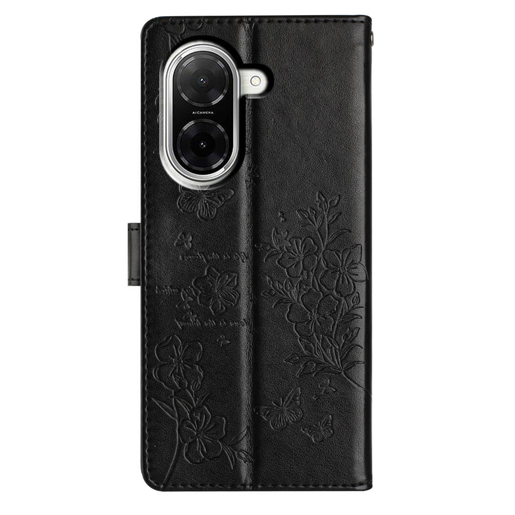 Für Xiaomi Redmi A5 4G (171,7 mm) Brieftasche Handyhülle Schmetterling Floral Prägung Leder Klapphülle mit Riemen