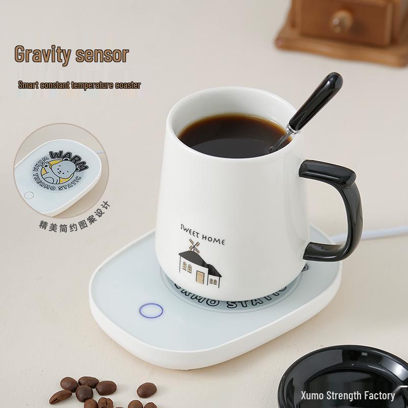 Ceramic Mug with Lid & Spoon - Cute Children's Design, Perfect for Home, Office, or Breakfast Coffee