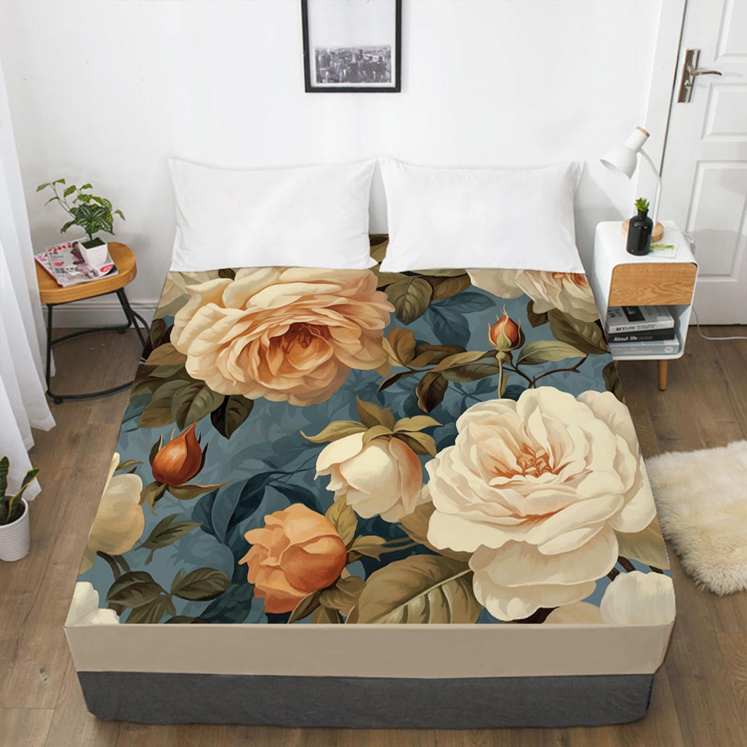 Домашний текстиль Цветы Розы 3D-печать с узором Простыня Наматрасник Резинка Простыня — фото 10