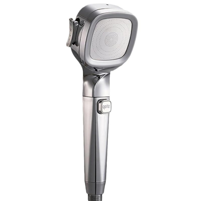 4-mode Handheld Pressurized Shower Head with Pause Switch, Built-in Power Wash