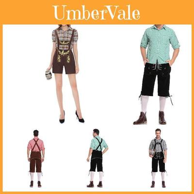  Men's And Women's Oktoberfest Clothing, Halloween Costume, Plaid Suspender Pants, Couples German Beer Costume