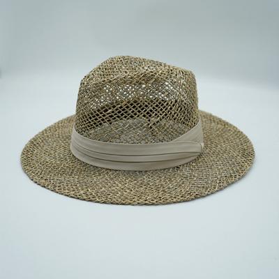 French Retro Salty Grass Seaweed Woven Jazz Top Hat Men'S And Women'S Vacation Beach Outing Straw Hat Wide Brim Sun Protection