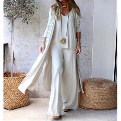 Women's Spring and Autumn Loose Casual Suit Big Size Solid Color Top + Pants Set