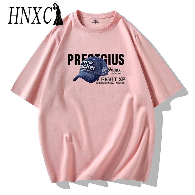 HNXC Cotton Short Sleeve T-shirt Men's Fashion Loose Half Sleeve Shirt Printed Compassionate Shirt