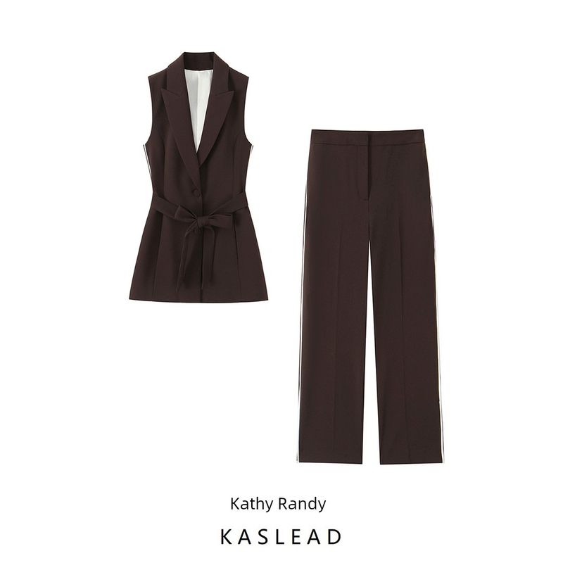 Kaslead New Women clothes Western Style Side Stripe Casual Pants with Accessories Vest 8741326 8742326
