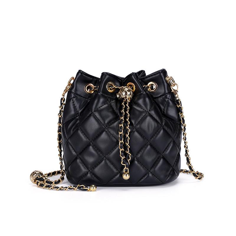 IELGY Ladies Messenger Bag Diamond Chain Drawstring Bucket Bag