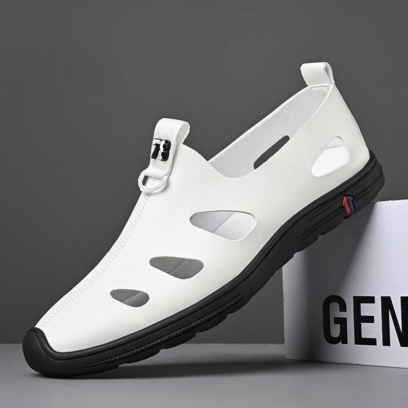 

Men s shoes 2025 summer new hollow casual sandals men s soft-soled one-pedal cool leather shoes 2025 38 белый