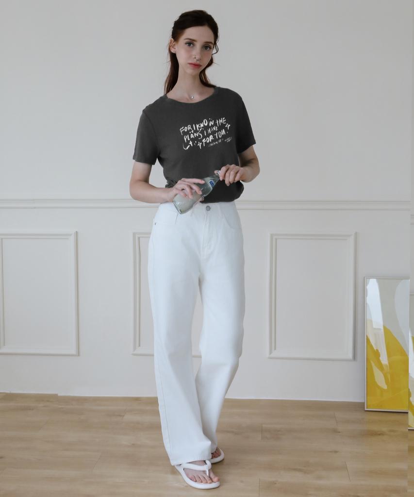 Keulleiseu Lettering Cool Loose Fit Short Sleeve T-Shirt_Beige