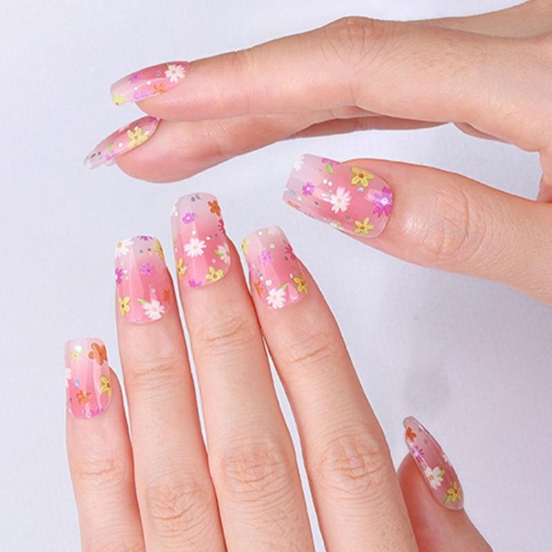 Gel Nail Stickers Full Cover Self Adhesive French Manicure Strips Quick Apply No UV Light Required with Nail File Stick