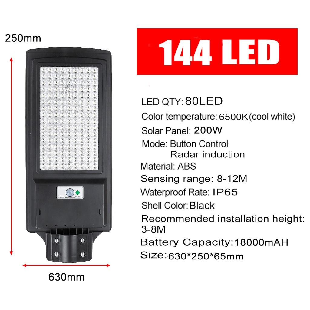 144 LEDs Radar Waterproof Induction Sensor Solar Street Light Outdoor Button Control Solar Light Wall Lamp for Home Garden 200W