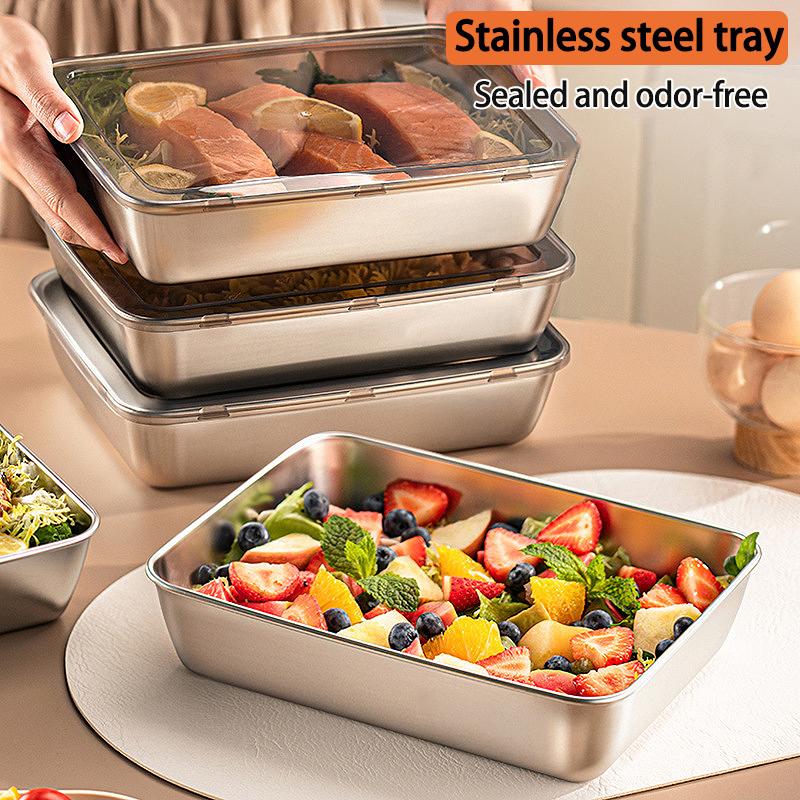 3Pcs Stainless Steel Food Containers Leakproof Stackable With Clear Lids For Camping Home & Meal Prep