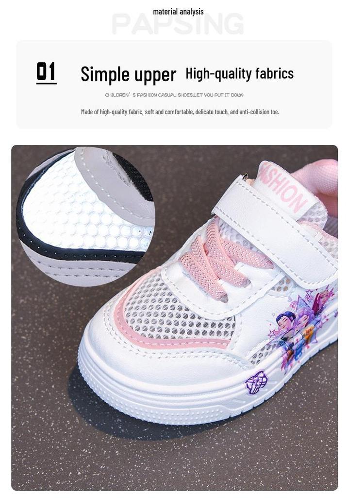 2026 Girls' Cartoon Princess White Sports Shoes - Summer Casual Fashion for Big Kids
