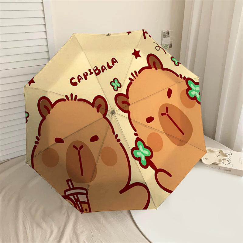

1PC capibara tea Umbrella-8-Rib Reinforced Portable Folding Travel Suitable for All Seasons Outdoor Daily Use Is an Ideal Choice -F395