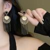 Fan Flower Bamboo Tassel Earrings Trend Ear Hook National Style Temperament High-end Earrings