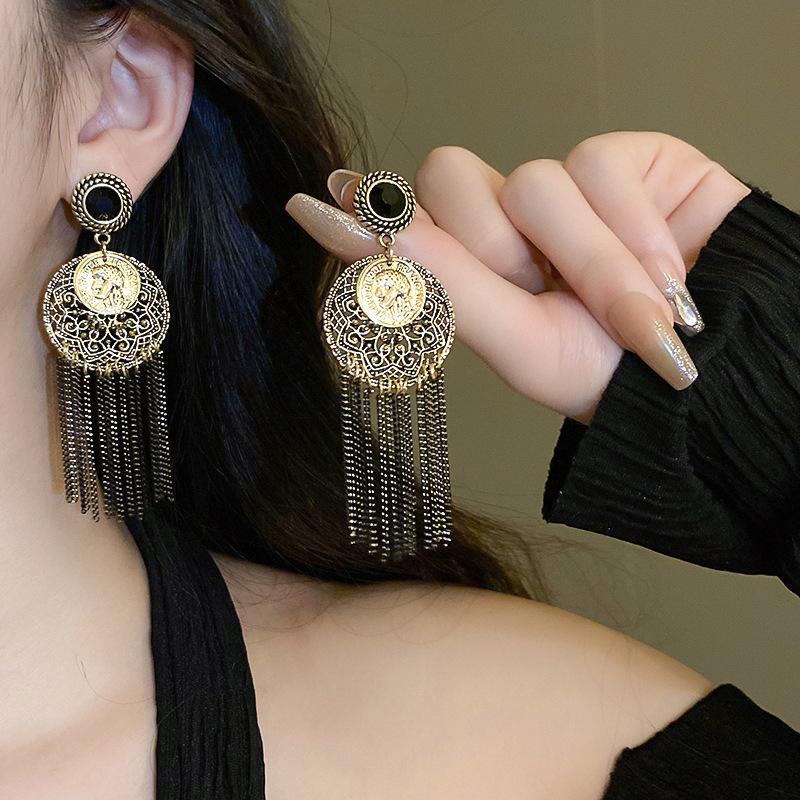Fan Flower Bamboo Tassel Earrings Trend Ear Hook National Style Temperament High-end Earrings