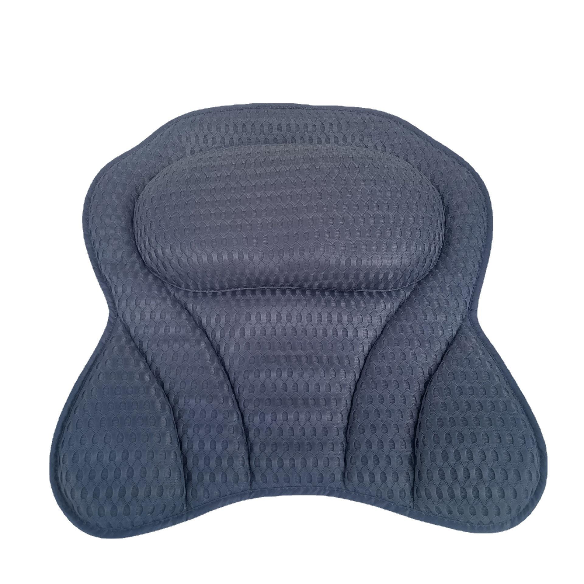 

4D Gray Suction Cup Bathtub Pillow - Ergonomic Bath Pillow for Neck/Back Support Soft Polyester Fiber Non-Slip Spa Accessories серый