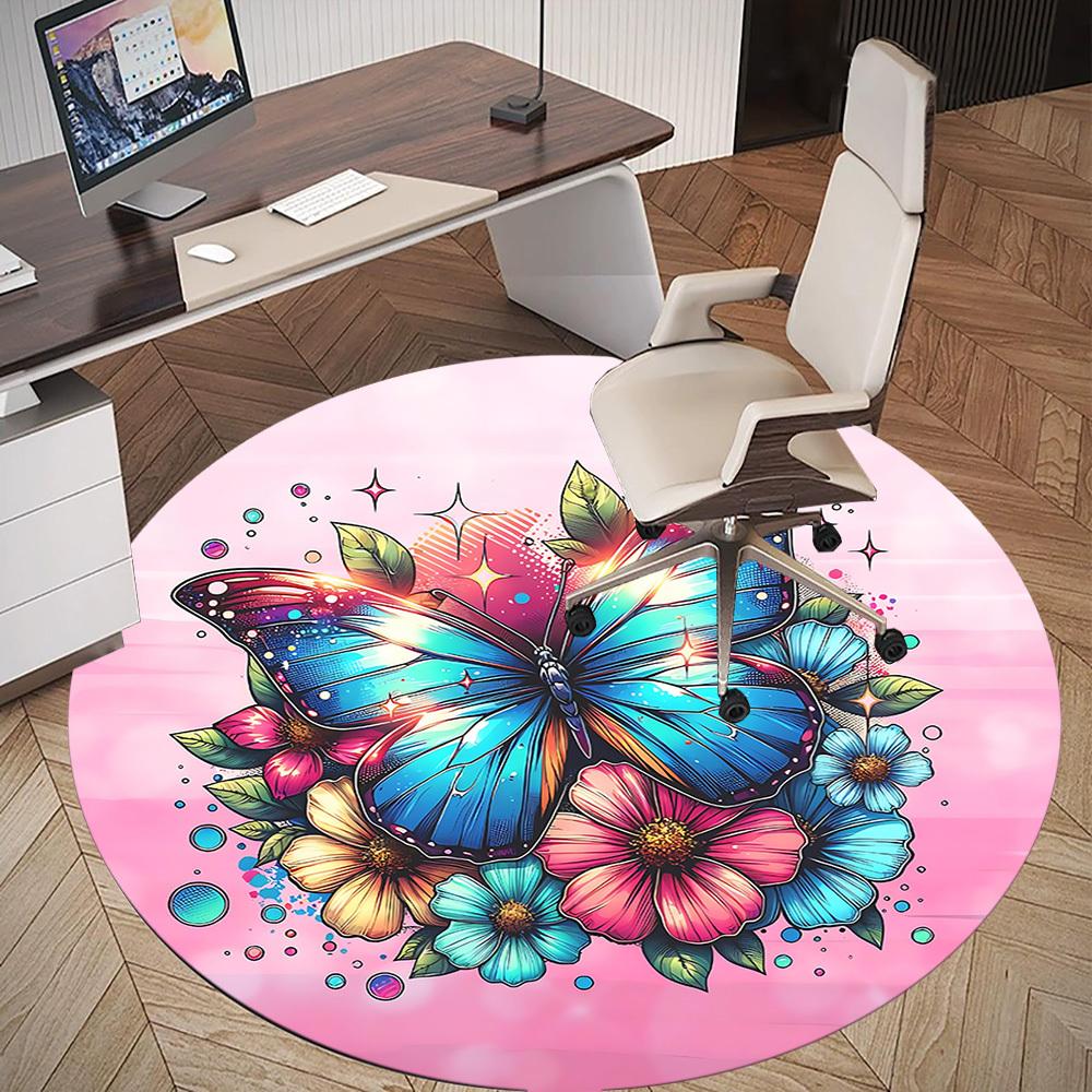 1pc butterfly flowers Round Chair mat Area Rug - Non-Slip, Floor Mat for Office, Bedroom, and Indoor Decor c1125181