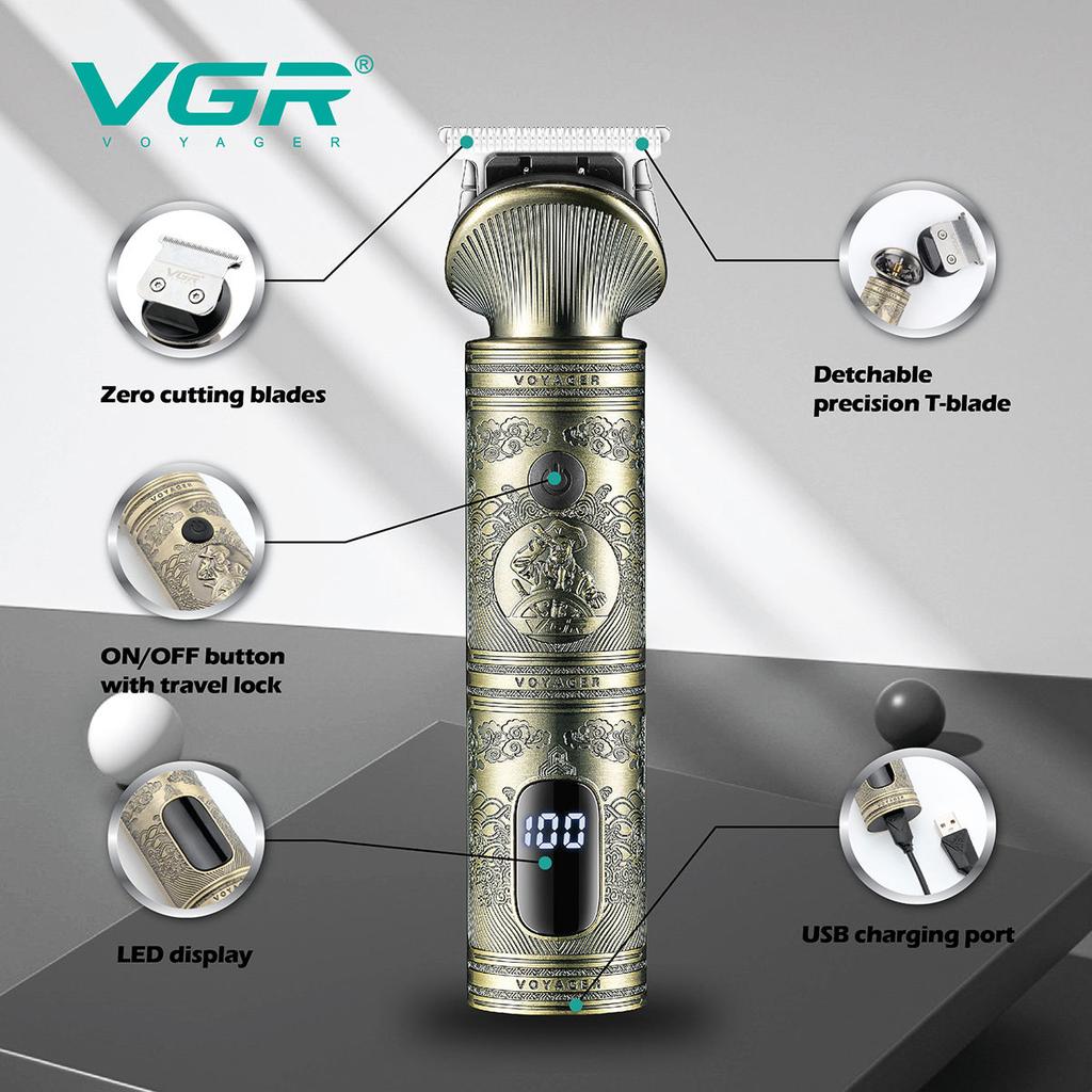 VGR 962 Retro Metal Electric Hair Clipper Household Oil Head Carving Electric Push Clipper T-shaped Blade Haircut Men's Hair Clipper Shape Carving