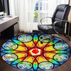 1pc Stained Glass Window Chair Carpet for Office, Round Polyester Mat, Indoor Decor for Office, Easycare Fabric, Washable Non-slip Area Carpet