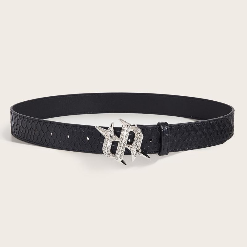 Punk PU Waist Belt for Jean Rock and Roll Hip Hop Studded Belt Waistband Glinting Buckle with Encrusted Rhinestones