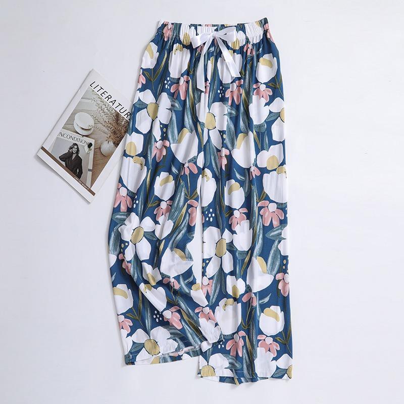 VEZFAA Moda damă ocazional cu imprimeu cu model de flori Pantaloni cu talie înaltă Pantaloni și capris