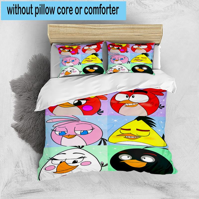 3PCS Red Birds Characters Collage 3pcs Bedding,Including 3PCS Duvet Cover And 2pcs Pillowcases Perfect for Christmas,Ideal for Bedroom, Dormitory