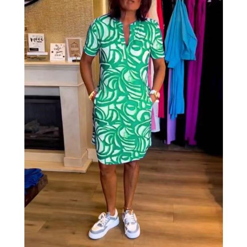 

QICED Жіночі Модні Літні Весняні Сукні з Коротким Рукавом та V-подібним Вирізом XXXL