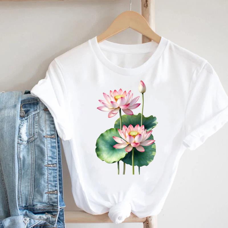 (Asian Size) letter love flower Lady Female Top Graphic Short Sleeve T-shirts Printed Fashion Clothing Women Casual T Shirt Tee
