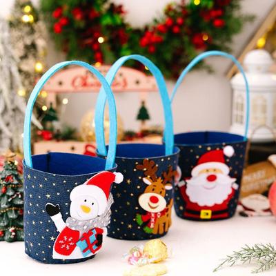 Stylish Snowman Elk Christmas Bucket Handbag Delicate Large Capacity Santa Claus Bag Funny Reusable Candy Bag Stylish