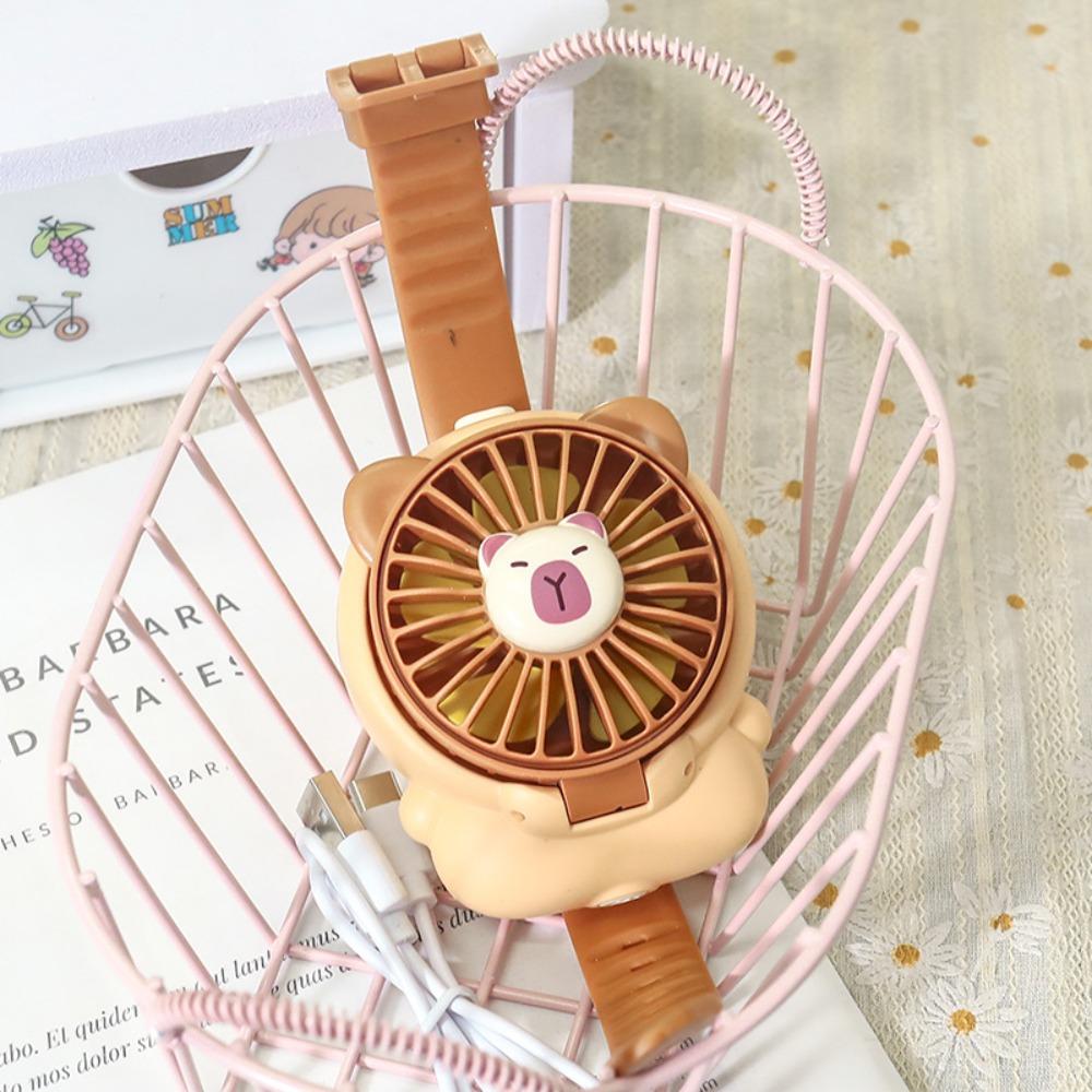 USB Charging Portable Cute Watch Fan 3 Speeds Watch Small Fan Capybara Electric Fan Student