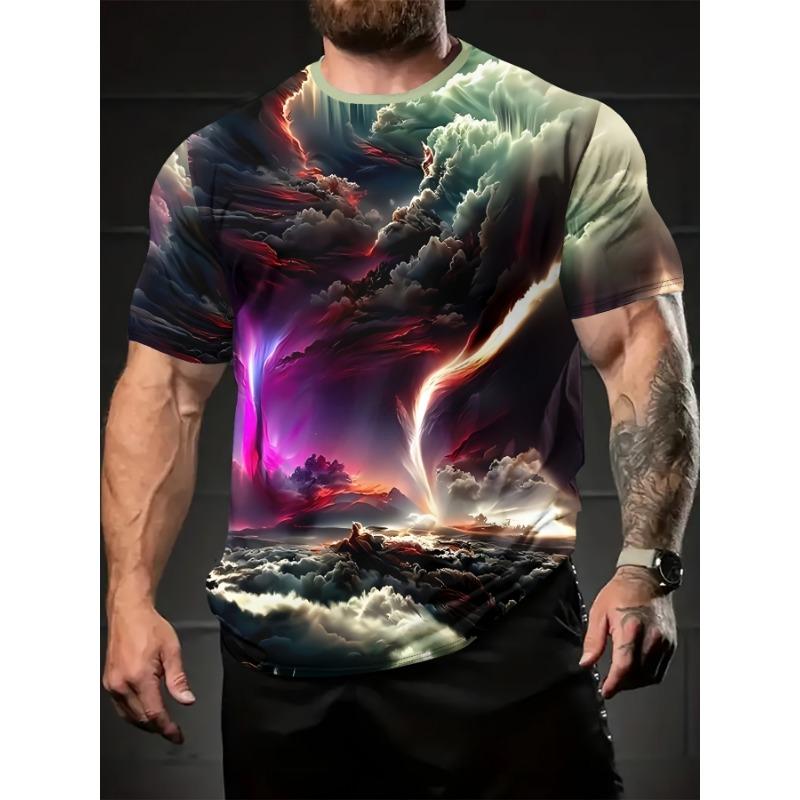 Men's 3D Abstract Cloud Print T-Shirt Lightning Nebula Graphic Short Sleeve Crewneck Tee Colorful Summer Casual Tops Streetwear Harajuku Clothing
