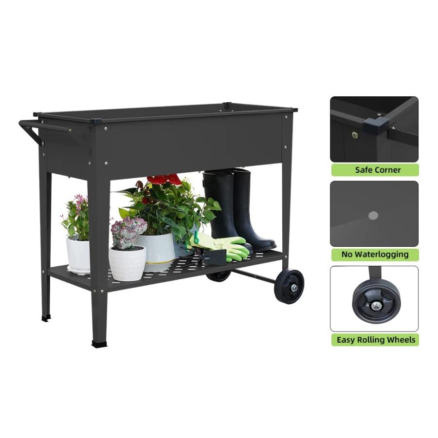 Raised Planter Box Outdoor with Legs Elevated Garden Bed with Wheels for Vegetables Flowers Herbs Planting Black