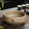 Coarse Pottery Tea Wash Bowl - Medium Gongfu Tea Set Accessory, Household Tea Cup Washer, Small Brush Washer Basin for Tea Ceremony.