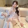 Summer ice silk pajamas women's thin, round neck lotus leaf edge sleeves lively and cute style youth homewear suit
