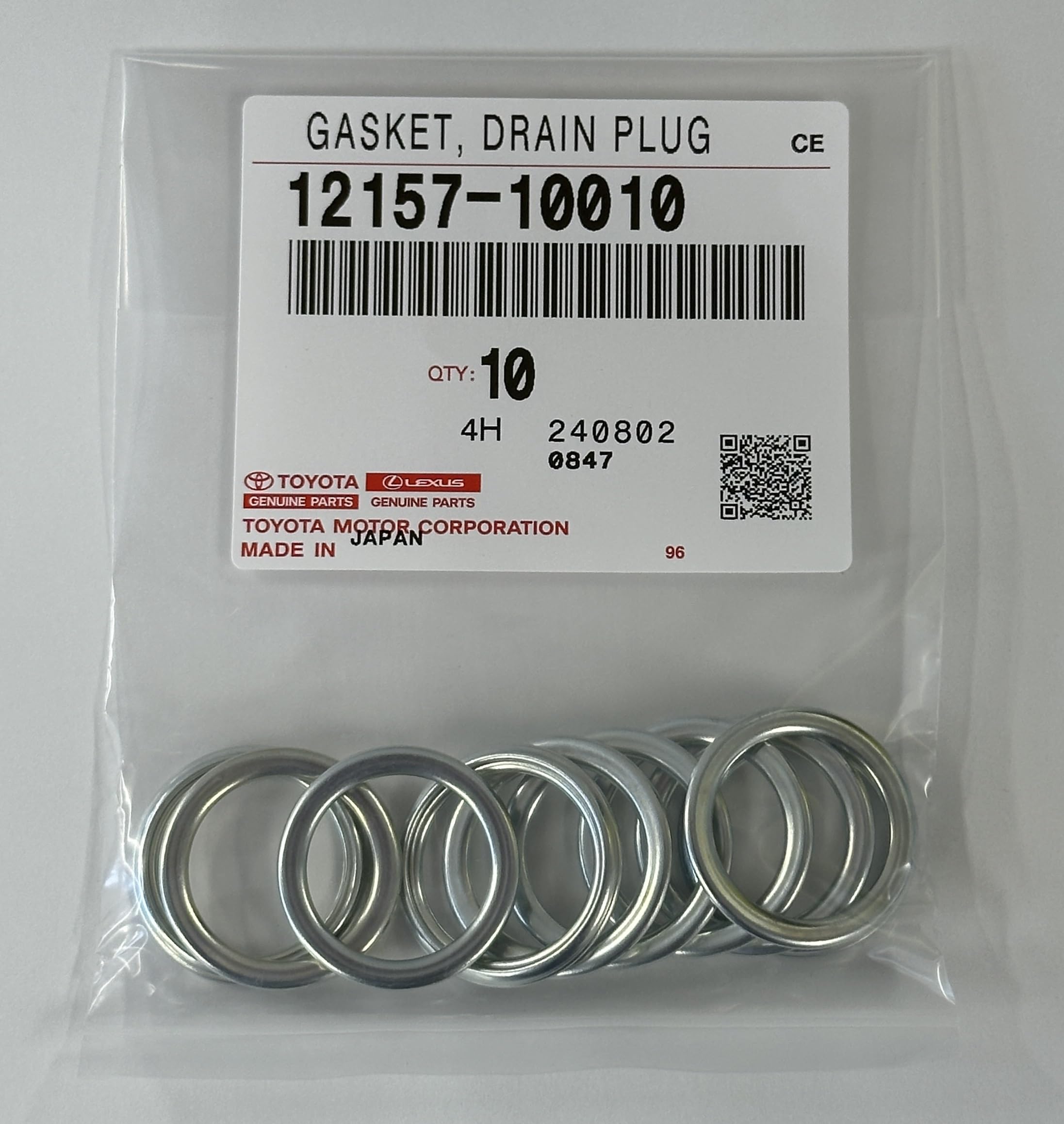 

TOYOTA Genuine Parts Drain Plug Gasket Part Number Set of 10 12157-10010